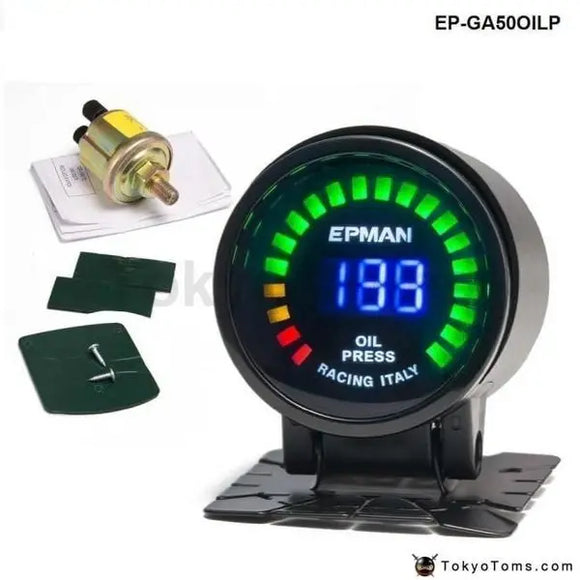 52mm Smoked Digital Color  Psi/Bar Oil Pressure Meter Gauge - Tokyo Tom's