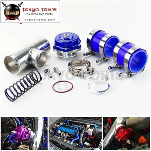 50mm 35Psi Boost V-Band Turbo Blow Off Valve Bov + 2.5" Flange Pipe Hose Kit Blue/ Black