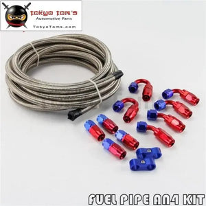 5M An4 Stainless Steel Braided/Nylon Braided Hose+Fitting Hose End Adaptor Kit Silver/Black