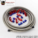 5M An4 Stainless Steel Braided/Nylon Braided Hose+Fitting Hose End Adaptor Kit Silver/Black