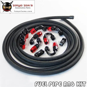 An6 5M Stainless Steel /Nylon Braided Oil Line / Hose +Fitting Hose End Adaptor Kit Silver/Black