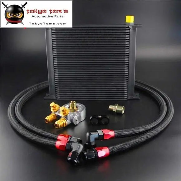 34 Row 80 Deg Thermostat Adapter Engine Racing AN10 Oil Cooler Kit For Japan Car Silver / Black