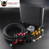 34 Row 80 Deg Thermostat Adapter Engine Racing AN10 Oil Cooler Kit For Japan Car Silver / Black