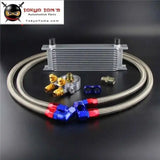 13 Row Engine Oil Cooler + Thermostat 80 Deg Oil Filter Adapter Kit Silver / Black