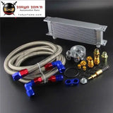 13 Row Engine Oil Cooler + Thermostat 80 Deg Oil Filter Adapter Kit Silver / Black