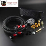 13 Row Engine Oil Cooler + Thermostat 80 Deg Oil Filter Adapter Kit Silver / Black