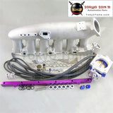 Cast Aluminum Intake Manifold & Fuel Rail & 80mm Throttle Body For Nissan R33 R34 Rb25Det Purple