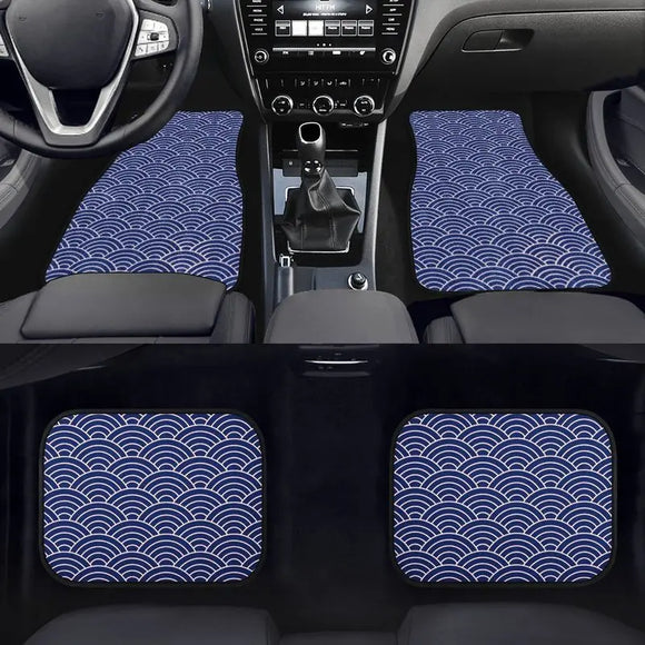 Custom Japanese Waves Floor Mats Blue