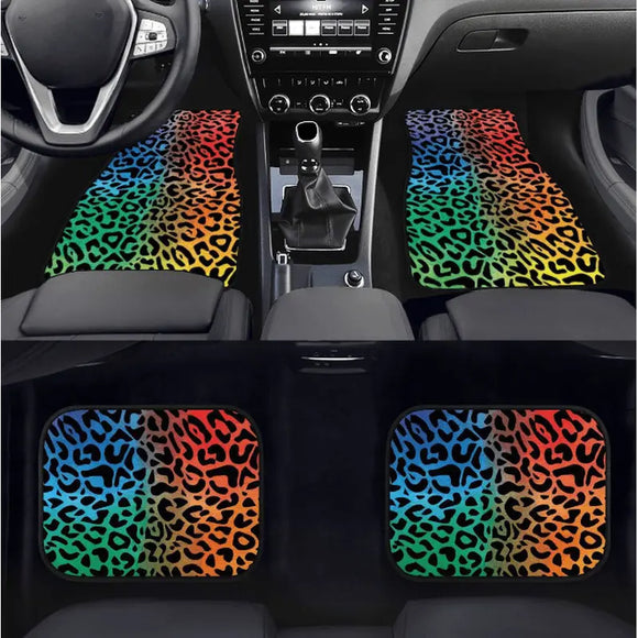 Custom Rainbow Leopard Floor Mats