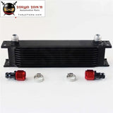 10 Row AN10 Universal Aluminum Engine Transmission 248mm Oil Cooler British Type W/ Fittings Kit Black