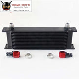 13 Row AN10 Universal Aluminum Engine Transmission 248mm Oil Cooler British Type W/ Fittings Kit Black