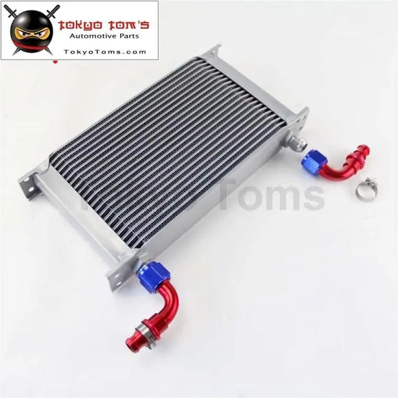 22 Row AN10 Universal Aluminum Engine Transmission 248mm Oil Cooler British Type W/ Fittings Kit Silver - Tokyo Tom's