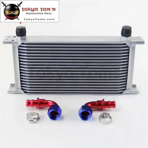 19 Row AN10 Universal Aluminum Engine Transmission 248mm Oil Cooler British Type W/ Fittings Kit Silver - Tokyo Tom's