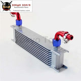 10 Row AN10 Universal Aluminum Engine Transmission 248mm Oil Cooler British Type W/ Fittings Kit Silver