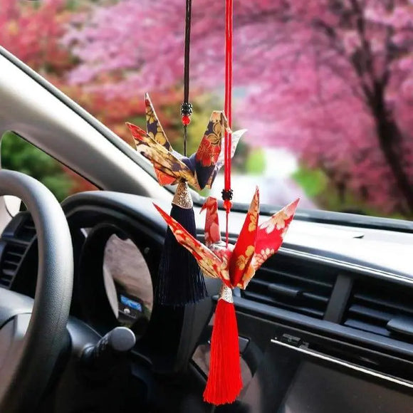 Fortune Crane Ornament Fringe Hand Made Lucky Blessing Auto Pendant