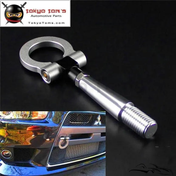 Front Rear Folding Racing Tow Hook Ring For Mitsubishi Lancer EVO Ex 08-11 Silver