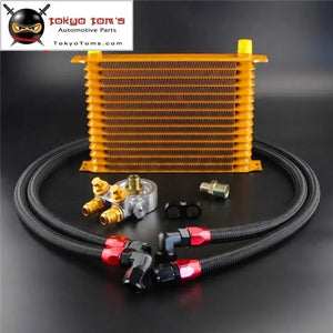 15 Row Thermostat Adaptor Engine Racing Trust Oil Cooler Kit For Car/Truck Blue/ Black/ Gold