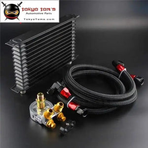 13 Row Engine Trust Oil Cooler W/ Thermostat 80 Deg / 170 F Oil Filter Adapter Kit  Blue/ Black/ Gold