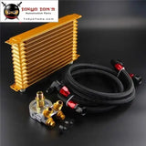 13 Row Engine Trust Oil Cooler W/ Thermostat 80 Deg / 170 F Oil Filter Adapter Kit  Blue/ Black/ Gold