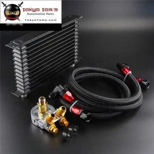 13 Row Engine Trust Oil Cooler W/ Thermostat 80 Deg / 170 F Oil Filter Adapter Kit  Blue/ Black/ Gold