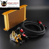 13 Row Engine Trust Oil Cooler W/ Thermostat 80 Deg / 170 F Oil Filter Adapter Kit  Blue/ Black/ Gold