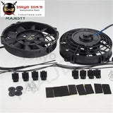 2X Universal 7" Electric Radiator/Intercooler 12V Slim Cooling Fan + Fitting Kit