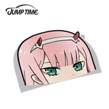 Jump Time 13cm x 9.8cm Funny Waterproof Car Stickers JDM Car Decals For Darling in the Franxx  Zero Two BIG HEAD Vinyl Car Wrap