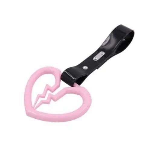 Pink Broken Heart Tsurikawa Black PVC Strap