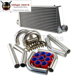 600mm*300mm*76mm Front Mount Turbo Intercooler + 3" Aluminum Piping Hose Clamps Kit Black/Blue/Red