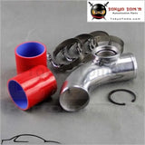 Silver 2.5" 63mm 90 Degree  Ssqv Blow Off Valve Adapte Aluminum Pipe+ Red Silicone+Clamps - Tokyo Tom's