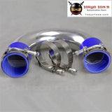 Silver 63mm 2.5" 180 Degree Aluminum Turbo Intercooler Tube Pipe +Silicon Hose Blue+ T Bolt Clamps - Tokyo Tom's