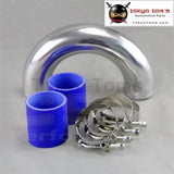 Silver 63mm 2.5" 180 Degree Aluminum Turbo Intercooler Tube Pipe +Silicon Hose Blue+ T Bolt Clamps - Tokyo Tom's