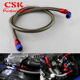 55" Nylon Steel 10An Oil Cooler Braided Oil Fuel Gas Line Hose Kit W/ Adapter Black / Silver