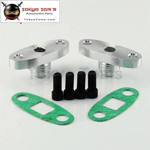 2 Pcs Turbo Oil Drain Outlet Flange Gasket Adapter Kit 10An Male Fitting T3 T4 Black/Silver