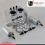 3L High Flow Fuel Swirl Surge Pot Tank + 2Pcs External 044 Dual Fuel Pump  Black/ Silver