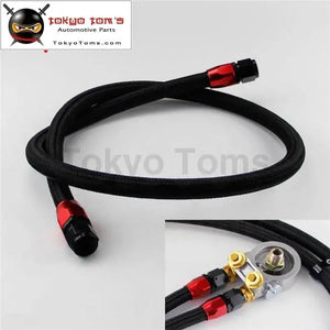 48" 8An Stainless Nylon Steel Braided Oil/Fuel Line W/ Fitting Hose End Adapter Black / Silver