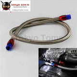 48" 8An Stainless Nylon Steel Braided Oil/Fuel Line W/ Fitting Hose End Adapter Black / Silver