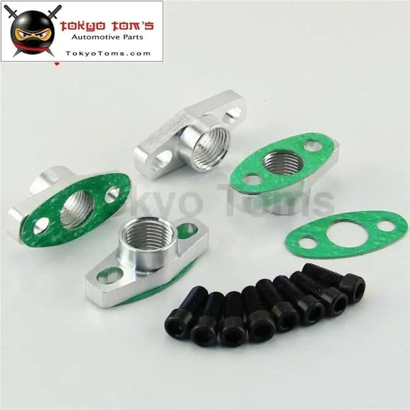 4Pcs Aluminum Turbo Oil Drain Flange Fits For GT Ball Bearing GT25R GT28R GT30R GT35R Black/Silver