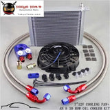 30 Row -8An An8 Engine Transmission Oil Cooler + 7" Electric Fan Kit  Black / Silver - Tokyo Tom's