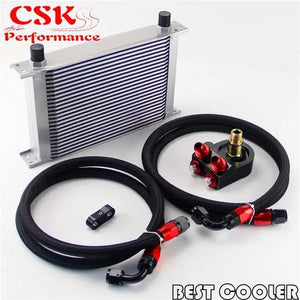 25 Row An8 3/4-16Unf Oil Cooler + 8An Nylon/Steel Hose Filter Adapter Kit