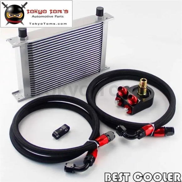 25 Row An8 3/4-16Unf Oil Cooler + 8An Nylon/Steel Hose Filter Adapter Kit