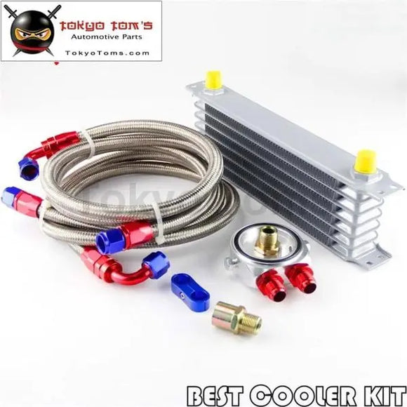 7 Row An-8 Engine Trust Oil Cooler + 8An Filter Adapter Stainess /Steel Hose Kit