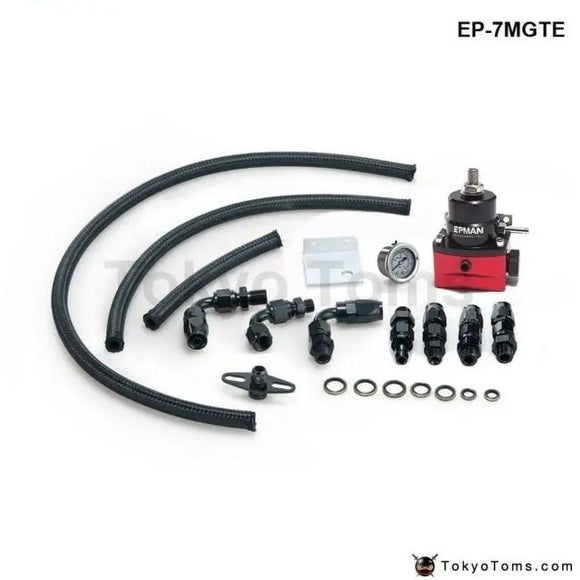 Tokyo Tom's Racing Adjustable Fuel Pressure Regulator Gauge Kit Black +Black Fittings With Oil Line - Tokyo Tom's