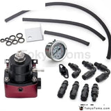 Tokyo Tom's Racing Adjustable Fuel Pressure Regulator Gauge Kit Black +Black Fittings With Oil Line - Tokyo Tom's