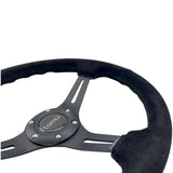 Tomu Akagi Black Suede and Black Alloy Steering Wheel