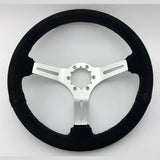 Tomu Akagi Black Suede and Silver Alloy Steering Wheel