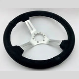 Tomu Akagi Black Suede and Silver Alloy Steering Wheel