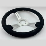 Tomu Akagi Black Suede and Silver Alloy Steering Wheel