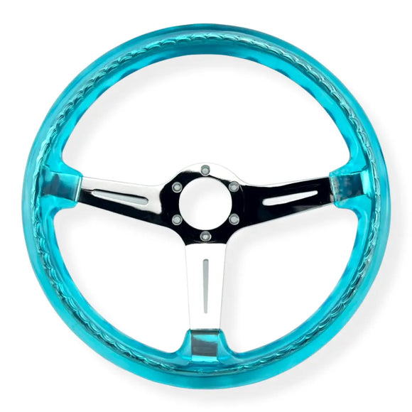 Tomu Chrome & Blue Twister Steering Wheel