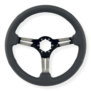 Tomu Fuji Black Perforated Leather and Black Mirror Chrome Spoke Steering Wheel